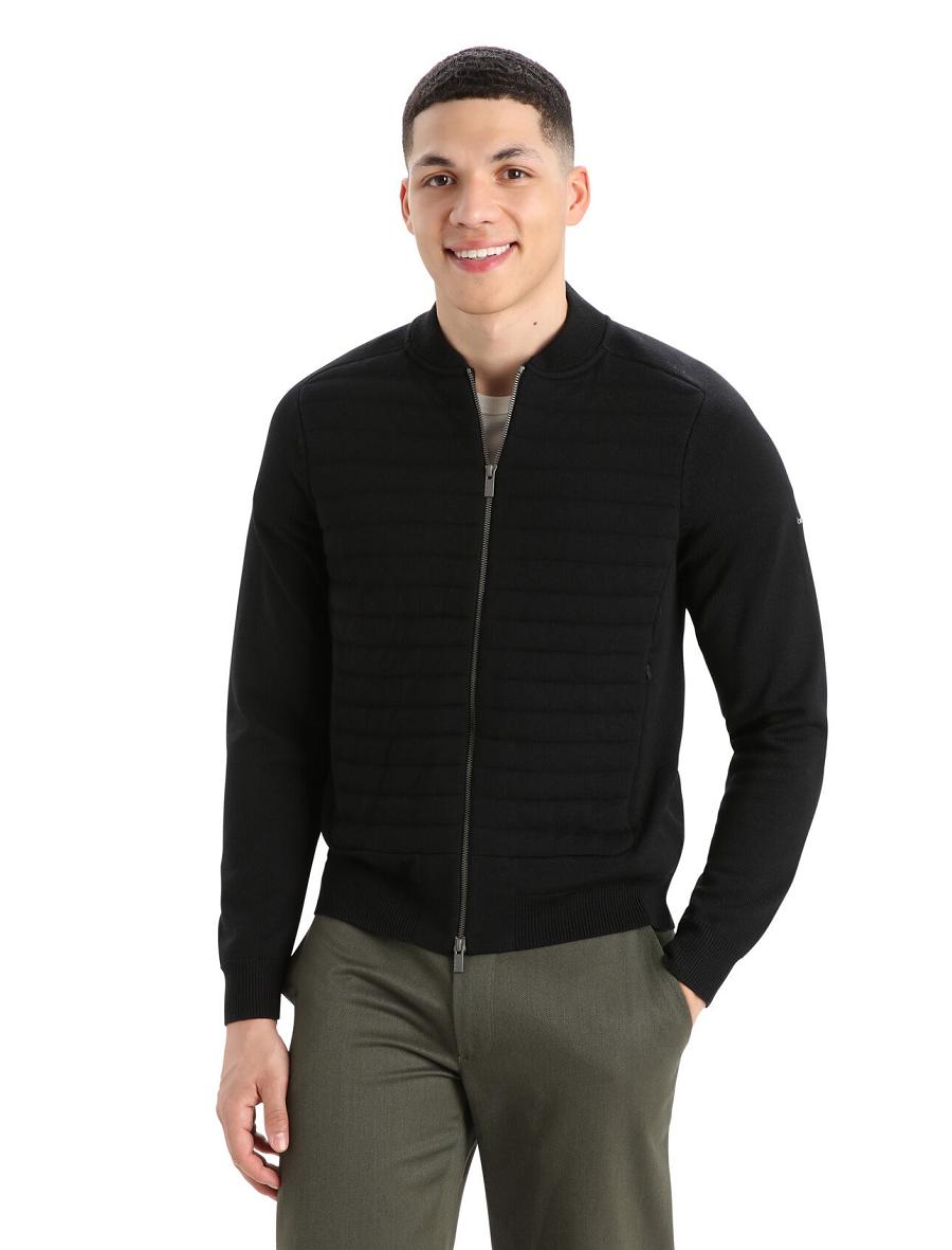 Icebreaker City Label ZoneKnit™ Merino Insulated Knit Bomber Férfi Kapucnis Pulóver Fekete | HU 1265NWYB